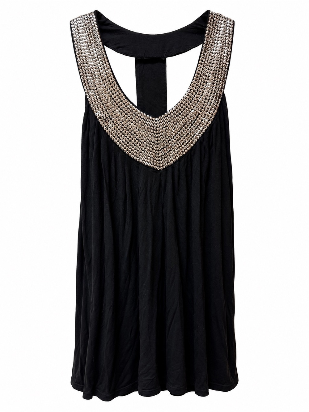 Embellished Black Sleeveless V-Neck Tank Top